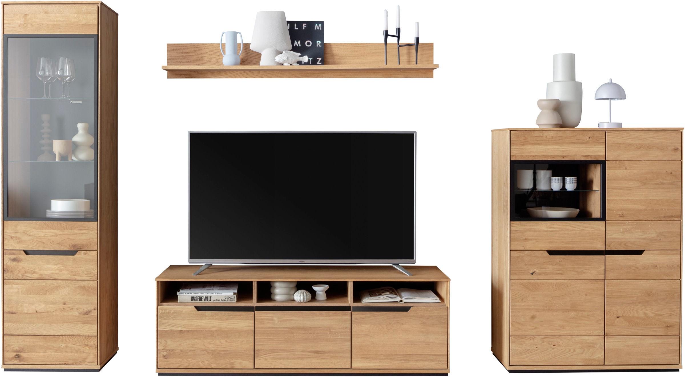 MCA living Wohnwand »Araya Wohnkombination I« Komplett-Set, optional: Glaskantenbeleuchtung, 4 Stk. tlg.