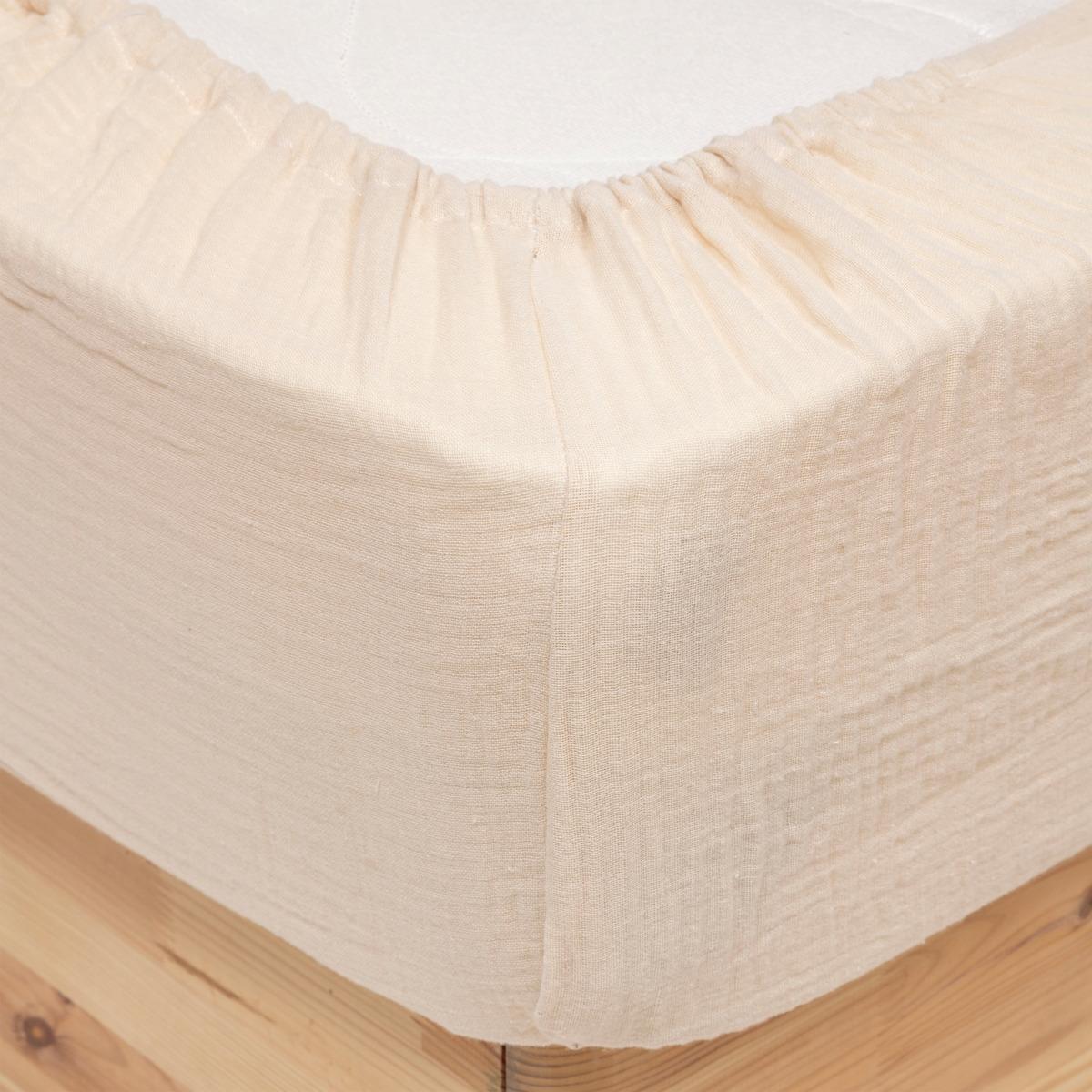 DRAP HOUSSE GAZE DE COTON LIN 140X190CM