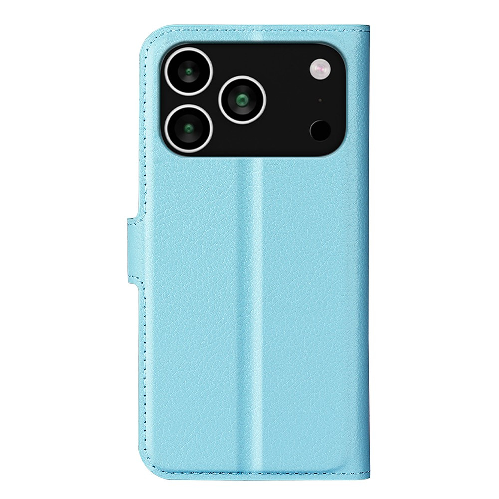 iPhone 17 Pro Max Leder Tasche Flip Cover Litchi Look - Blau