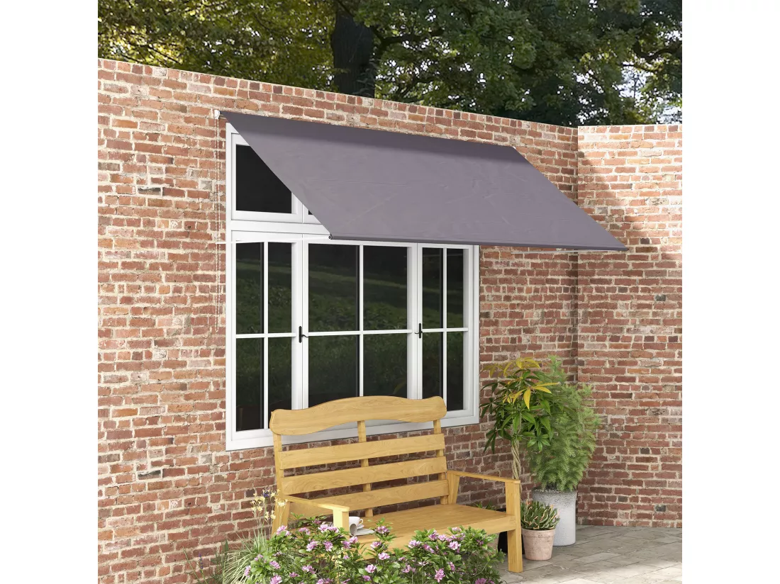 Store banne manuel rétractable inclinaison réglable 300 x 120 cm alu polyester gris