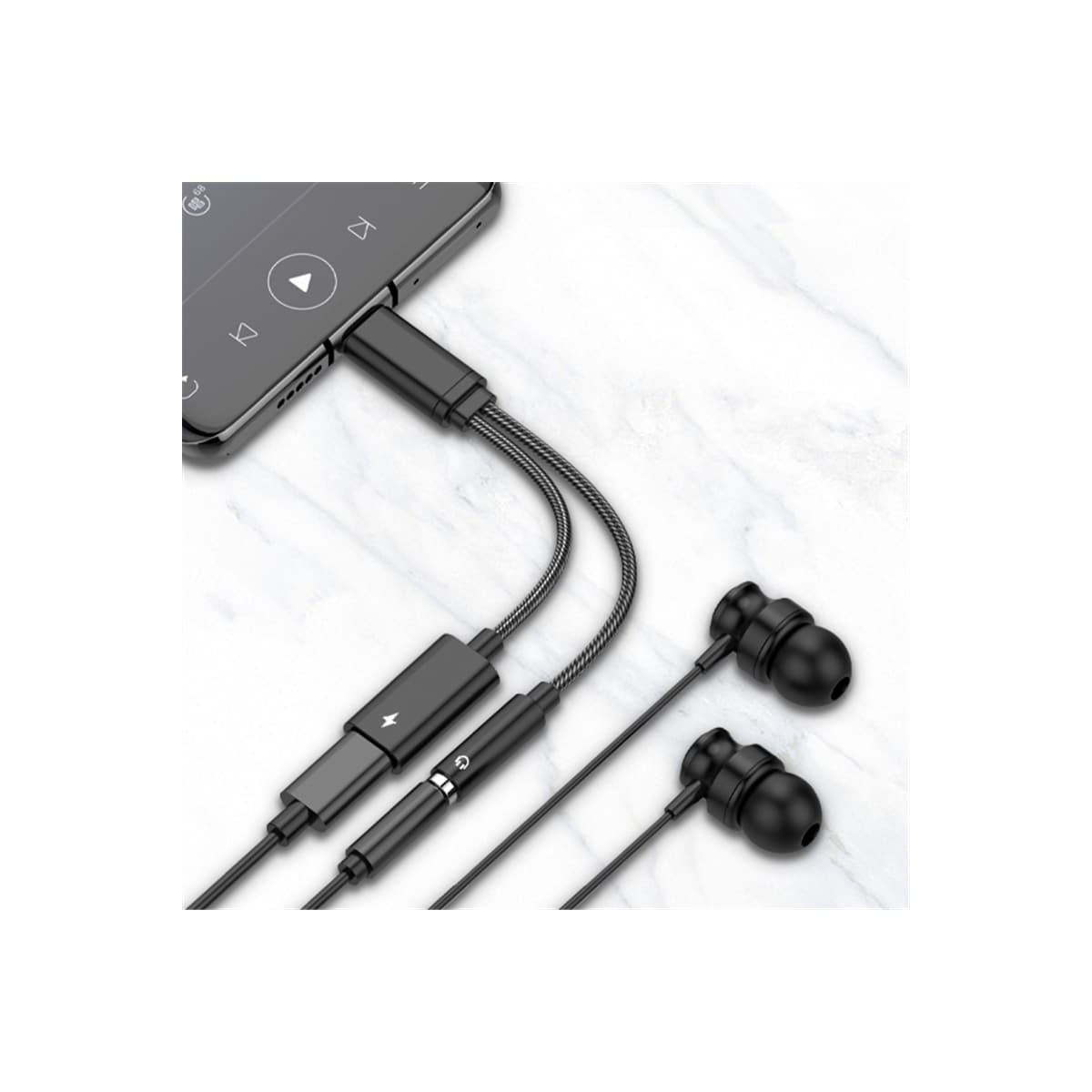 NÖRDIC 2 i 1 USB C til 3,5 mm hodetelefonadapter med 60W lading