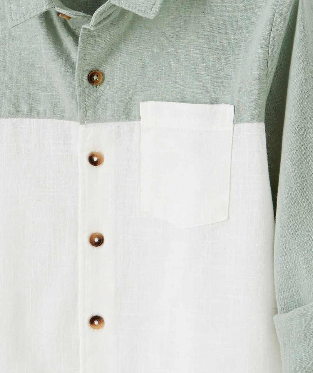 CHEMISE GARÇON EN COTON BLANC ET VERT