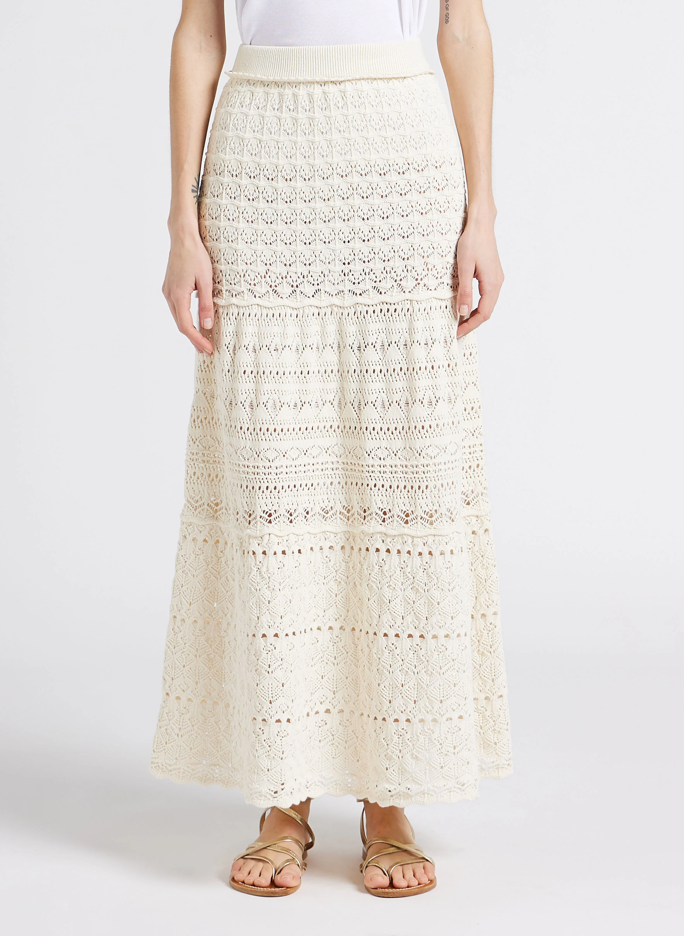 JOSH - Jupe taille haute évasée en coton | Beige