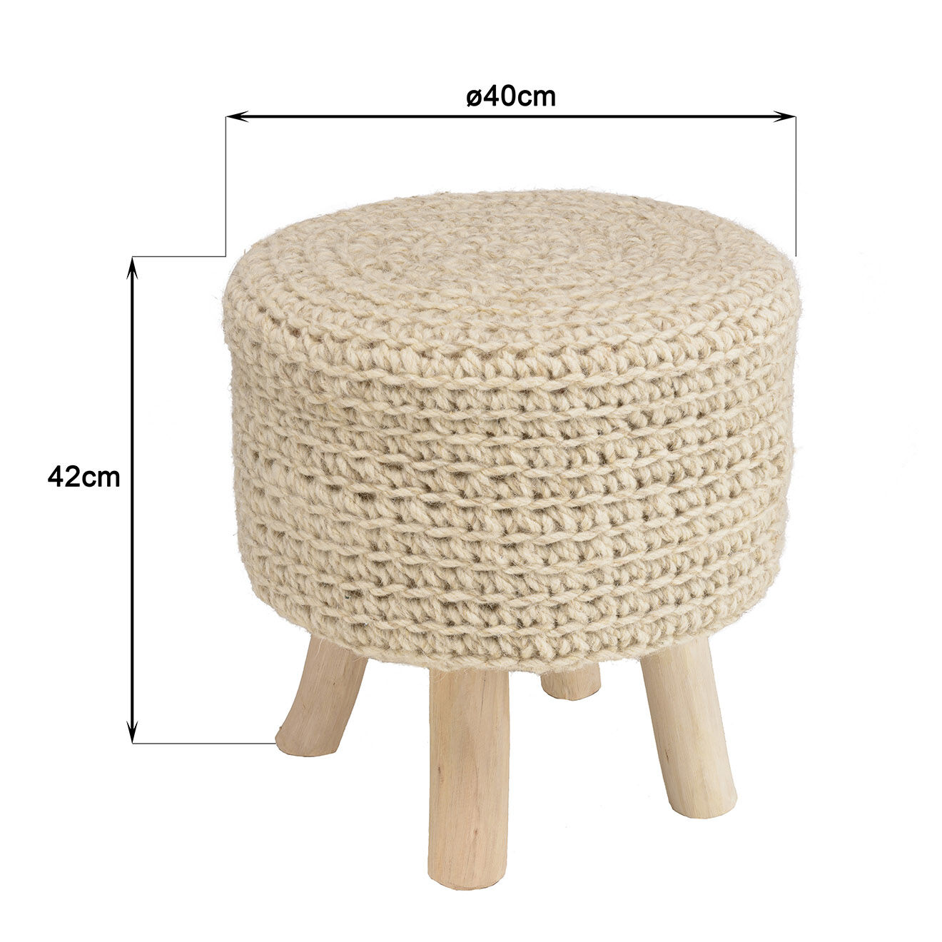 Macabane Tabouret rond en Laine tressée Sacha ivoire - D.40x42 cm