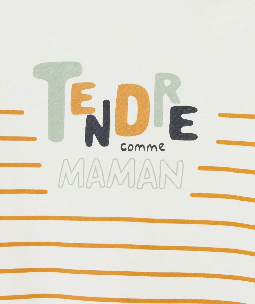 T-SHIRT BÉBÉ GARÇON EN FIBRES RECYCLÉES RAYÉ ÉCRU ET CAMEL