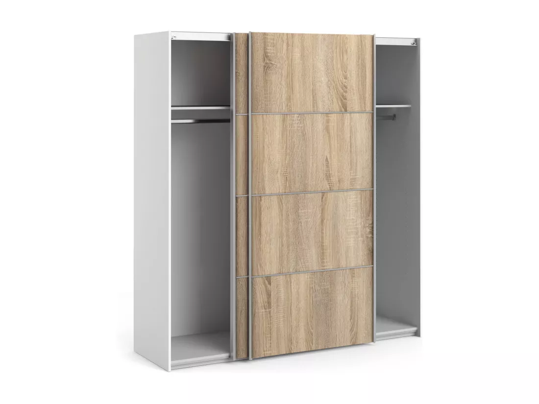 Garde-robe 2 portes Accadia, Meubles de chambre, Penderie de plain-pied, Placard à vêtements, 182x64 h202 cm, Chêne et Blanc