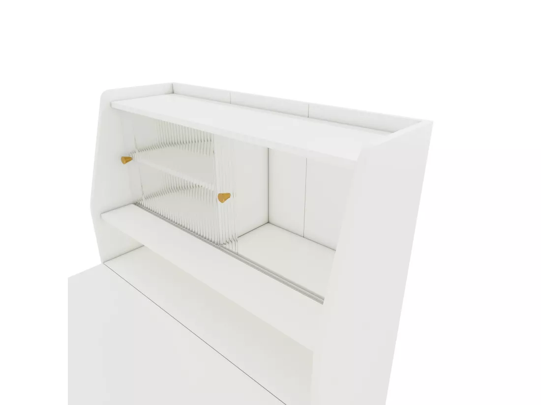 Buffet、Meuble de bar escamotable - avec compartiments au-dessus - style moderne - Blanc
