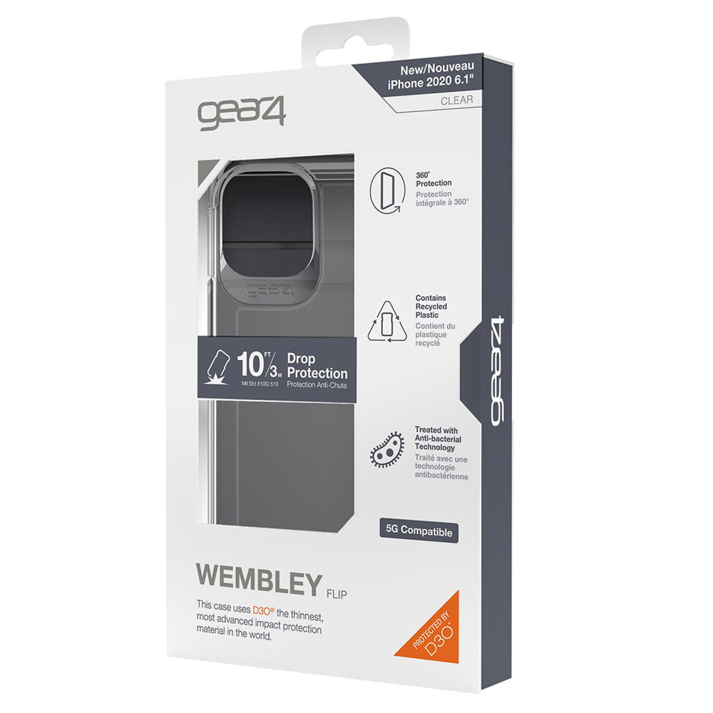 iPhone 12 / iPhone 12 Pro Antibakterielle 360° Wembley Schutzhülle Flip Cover D3O Recycled - Schwarz / Transparent