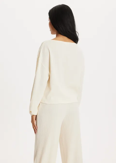 T-shirt met structuur off-white (ECRU)