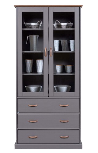 Vitrine Niclas Massivholz grau/braun 90x190x38,4 cm