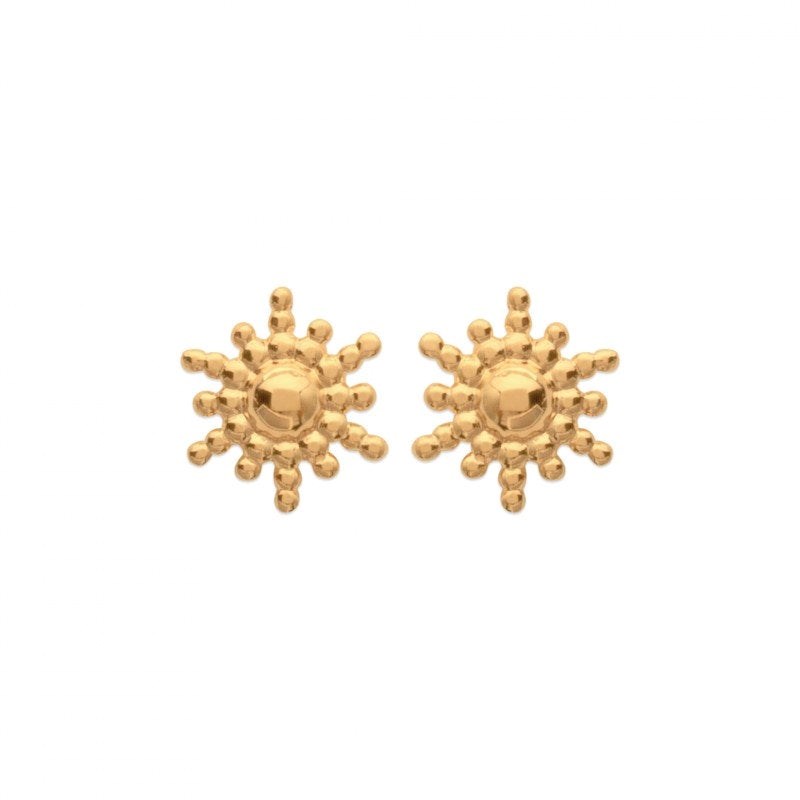 Boucles d'oreilles femme petites puces soleil irisé en plaqué or
