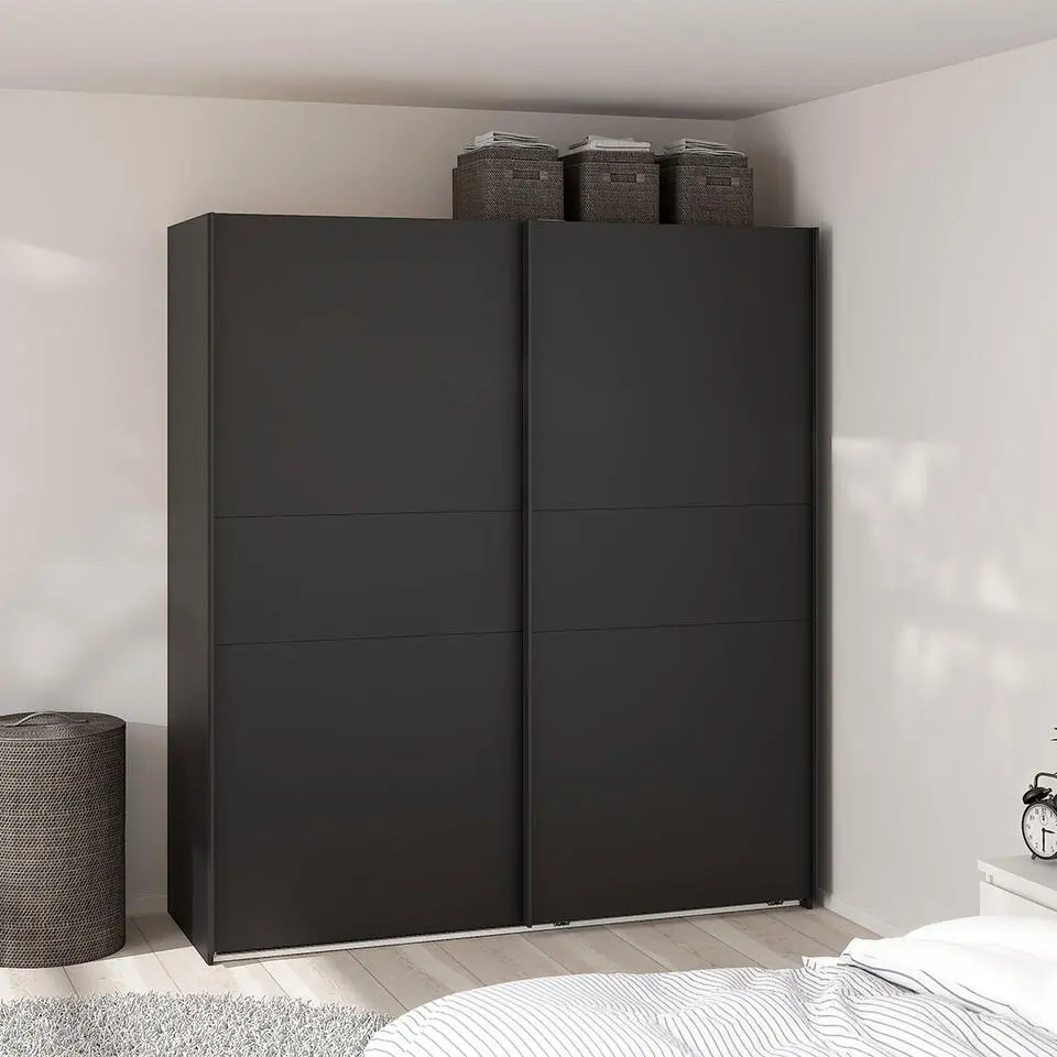 Hioshop Como schuifdeurkast 2 deuren 180x200cm mat zwart