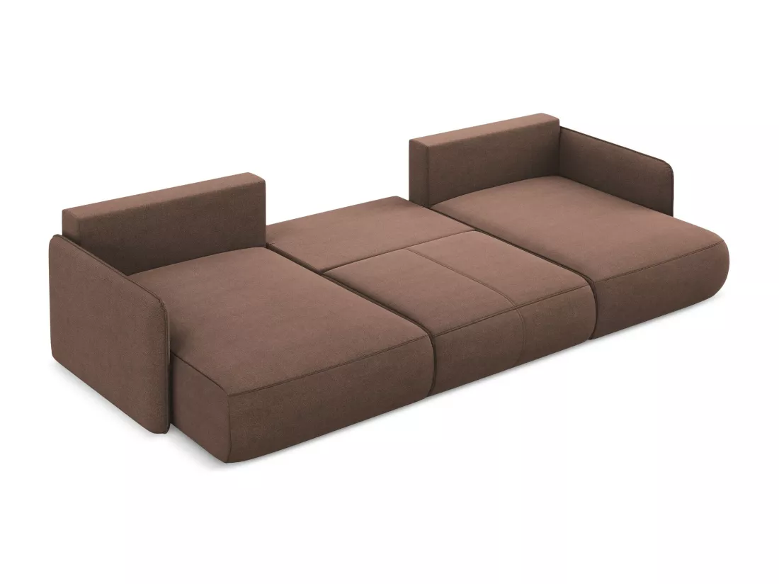 Canapé d'angle panoramique convertible en tissu texturé - rose poudré - NANEA