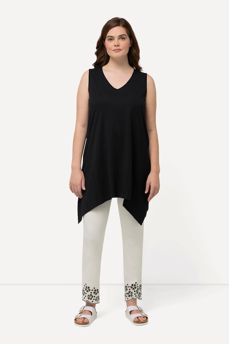 Longtop, Zipfelsaum, A-Linie, V-Ausschnitt, Biobaumwolle