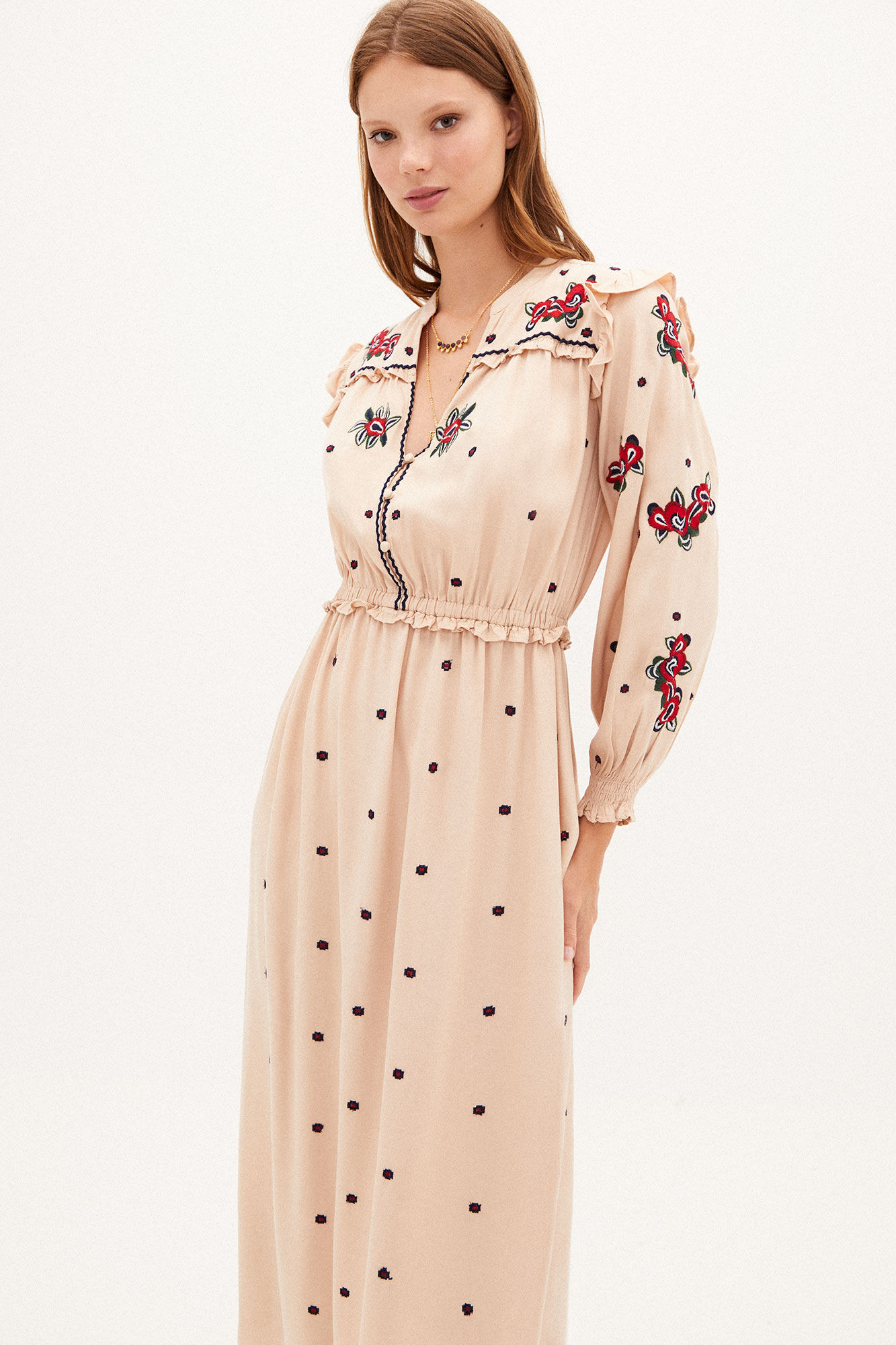 Vestido midi bordado Frida - Branco