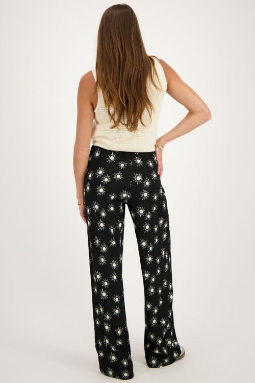 Zwarte crinkle broek met zonnetjes print