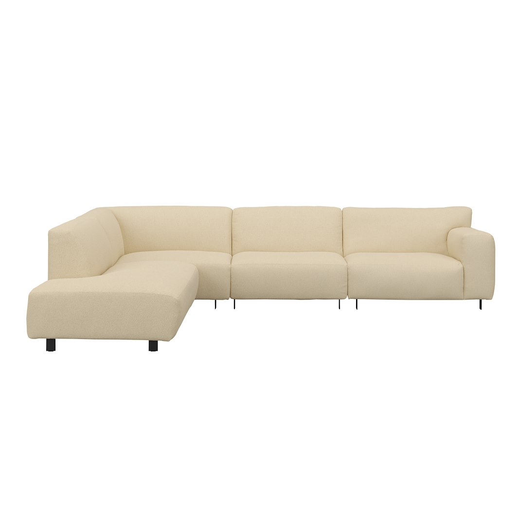 Vesta hjørnesofa 3-seter med åpen ende venstre, Big hjørnemodul, Tekstil Gianni Cream, standardsøm, sort metallben 10 cm, Comfort CM