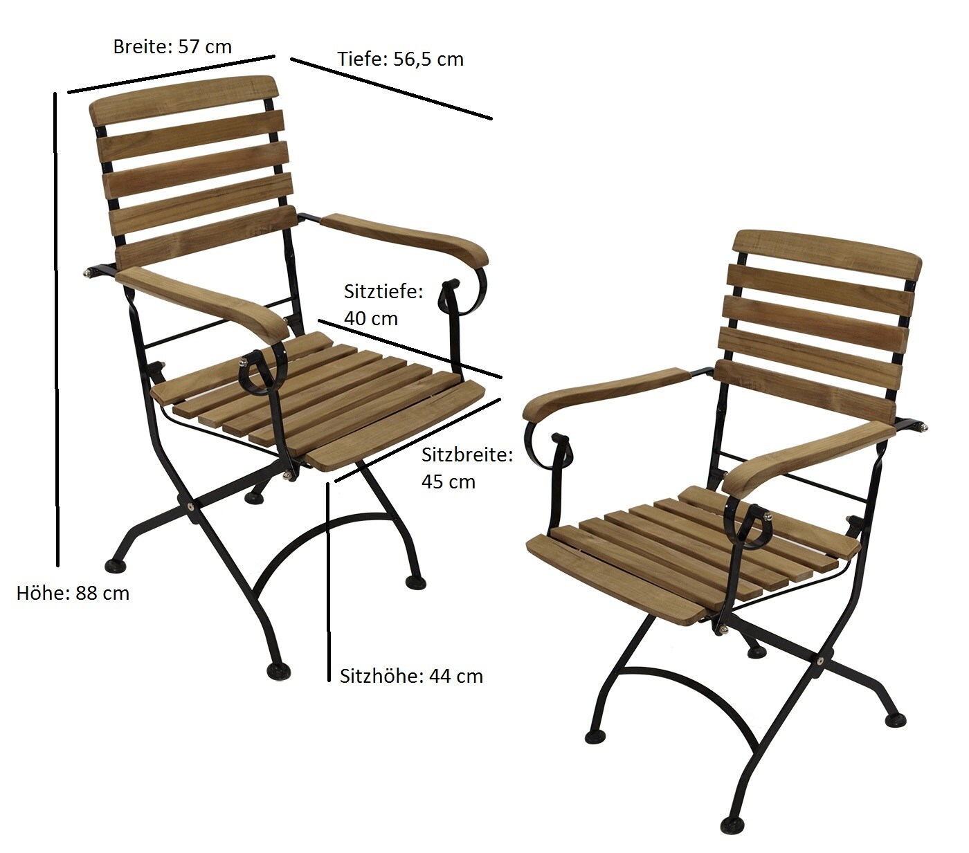 DEGAMO Klappsessel JAKARTA, Flachstahl schwarz + Teakholz, 2-er Set