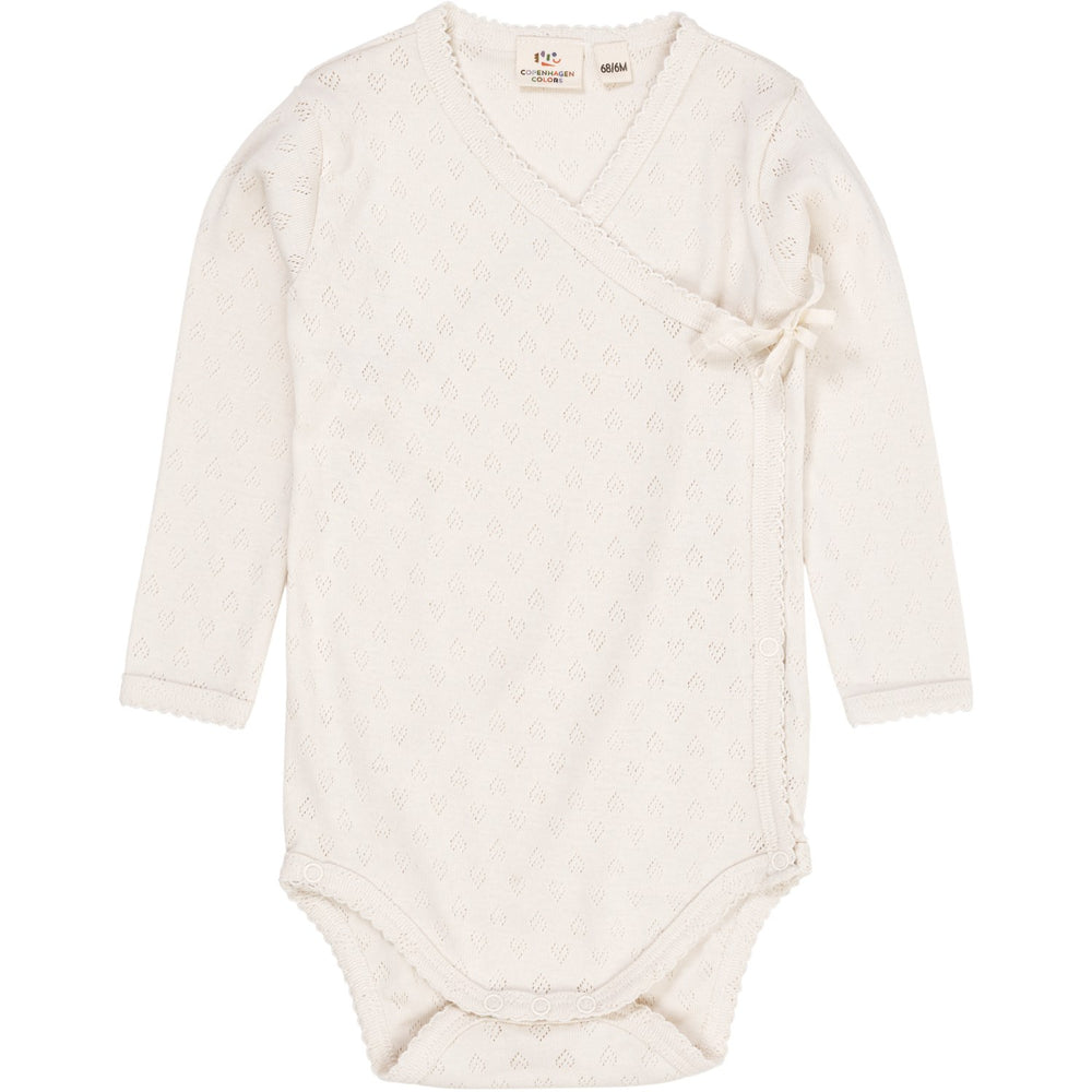 Køb COPENHAGEN COLORS Cream Pointelle Heart Crossover Body Ls