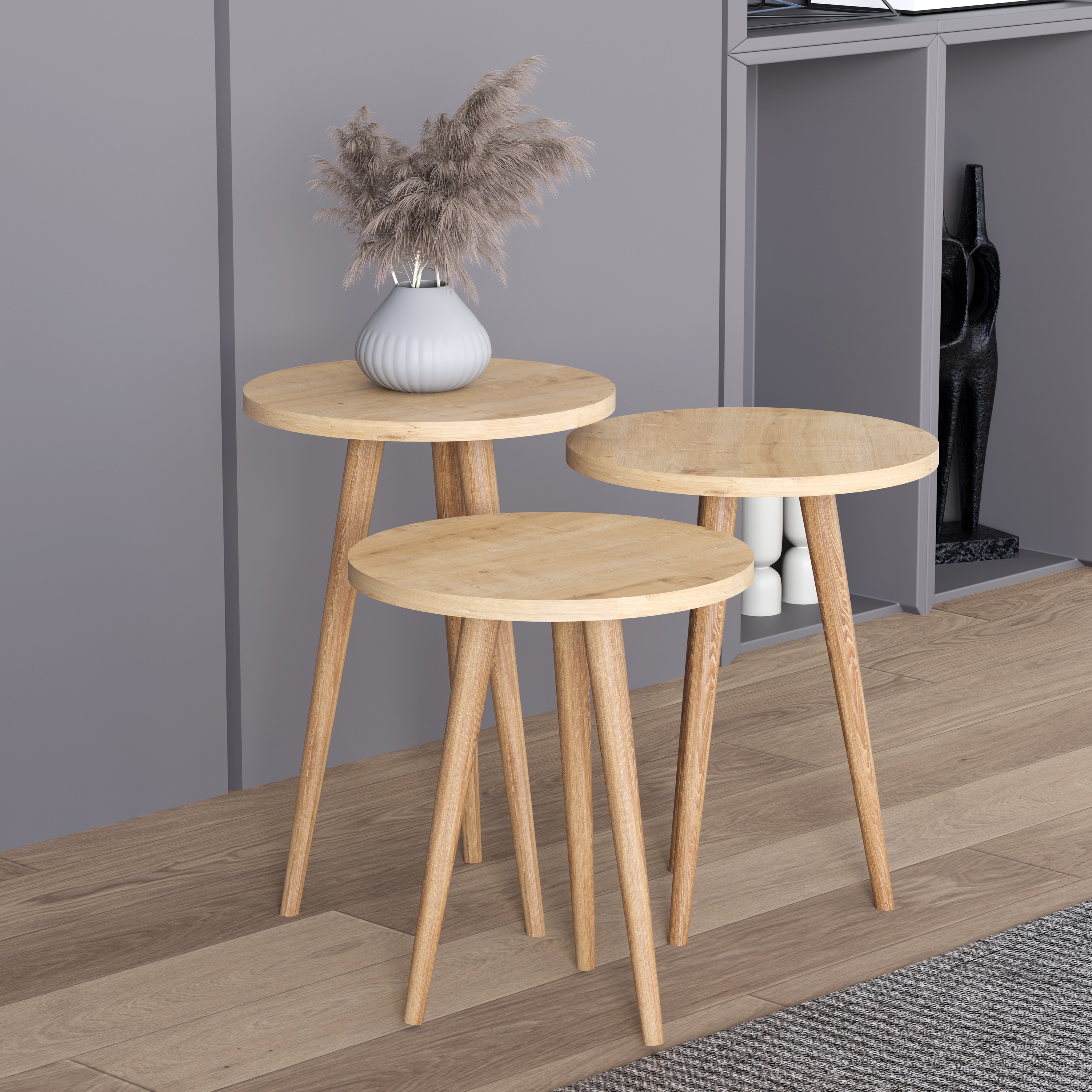 VCM 3 tlg. Set Holz rund Beistelltisch Couchtisch Sofatisch Wohnzimmertisch Barilo