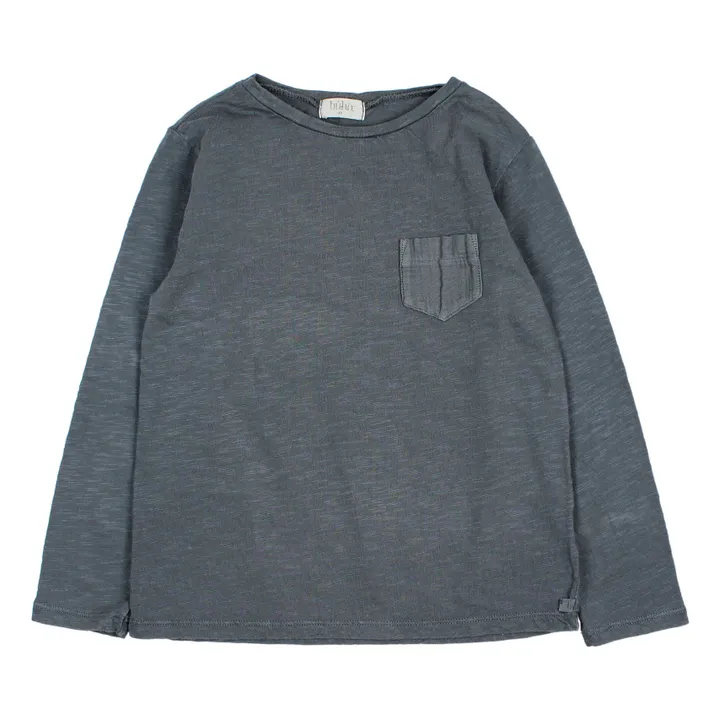 Búho T-Shirt Coton Bio Flammé Poche | Bleu nuit