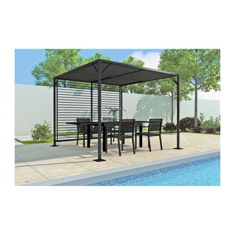 Pergola a toit coulissant avec une structure en aluminium et acier - 2,80 x 2,80 metres - gris foncé