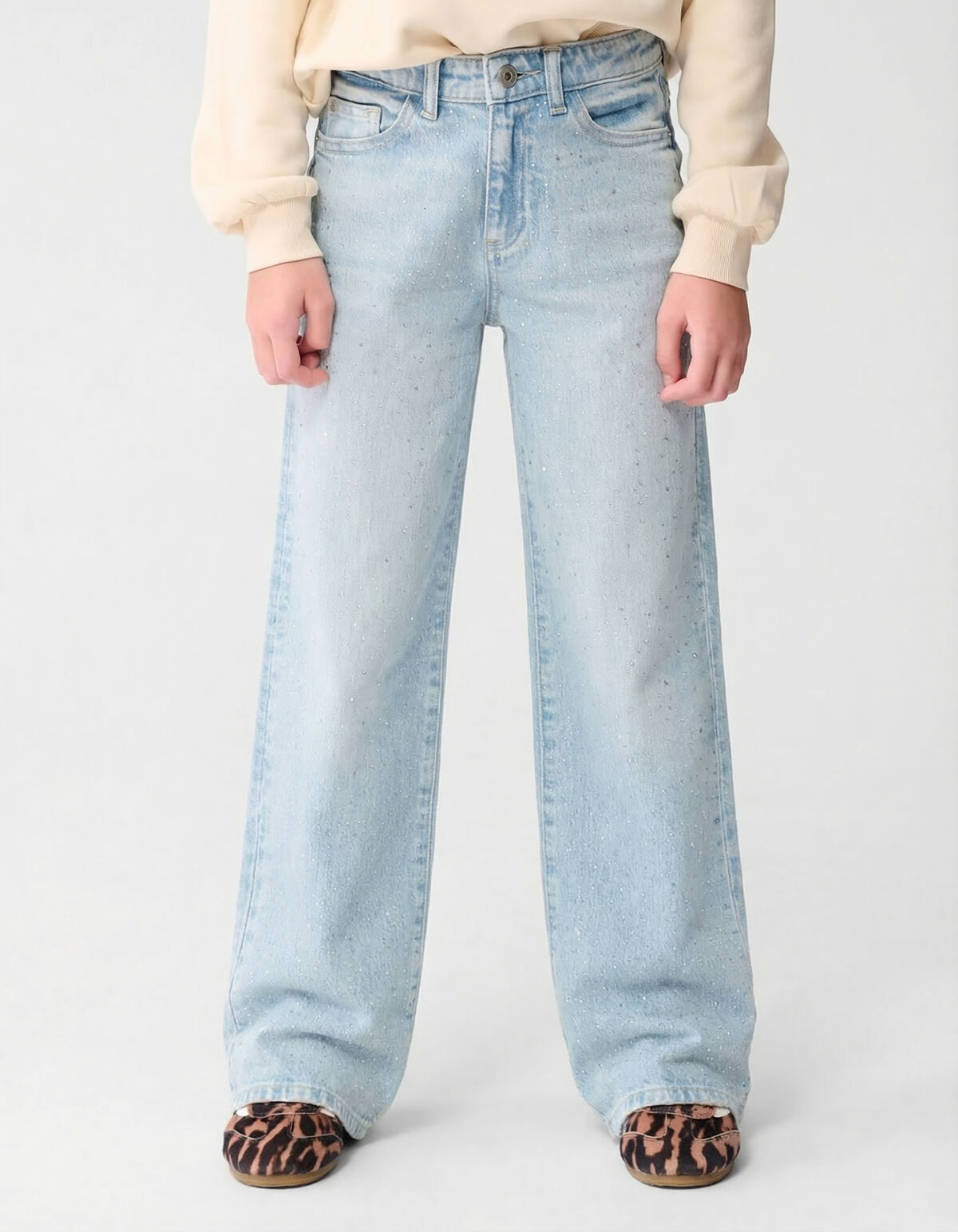 Strass Wide Leg Fit Jeans Bleached