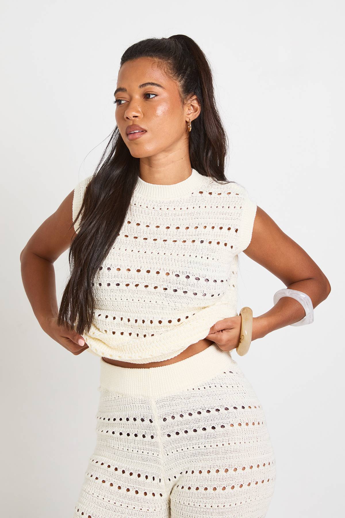 boohoo Ensemble Coordonné Haut Long Et Pantalon En Maille Crochet