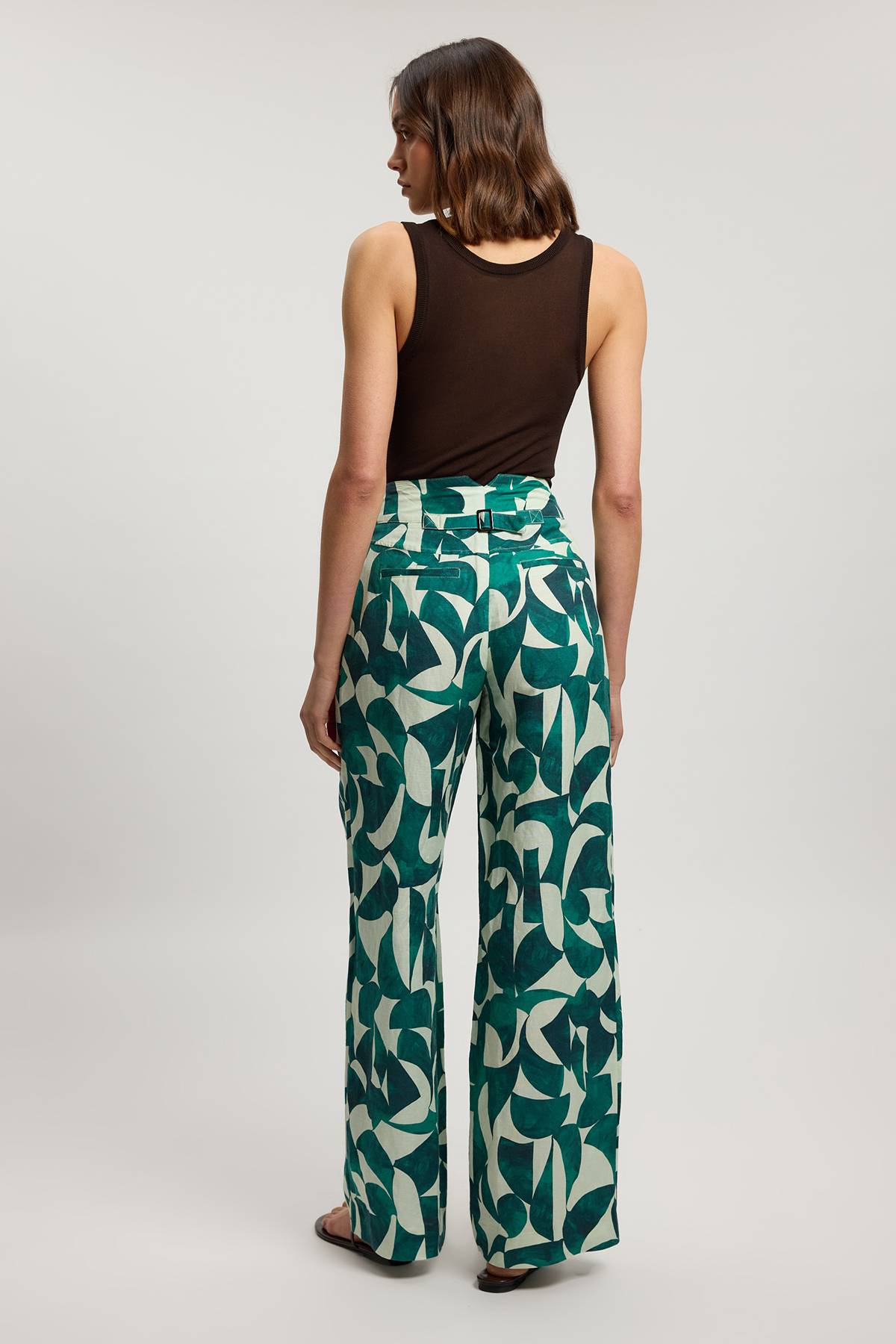KarenMillen Pantalon Droit Tissé À Imprimé Géométrique En Lin Avec Plis Et Poches Détail Petite