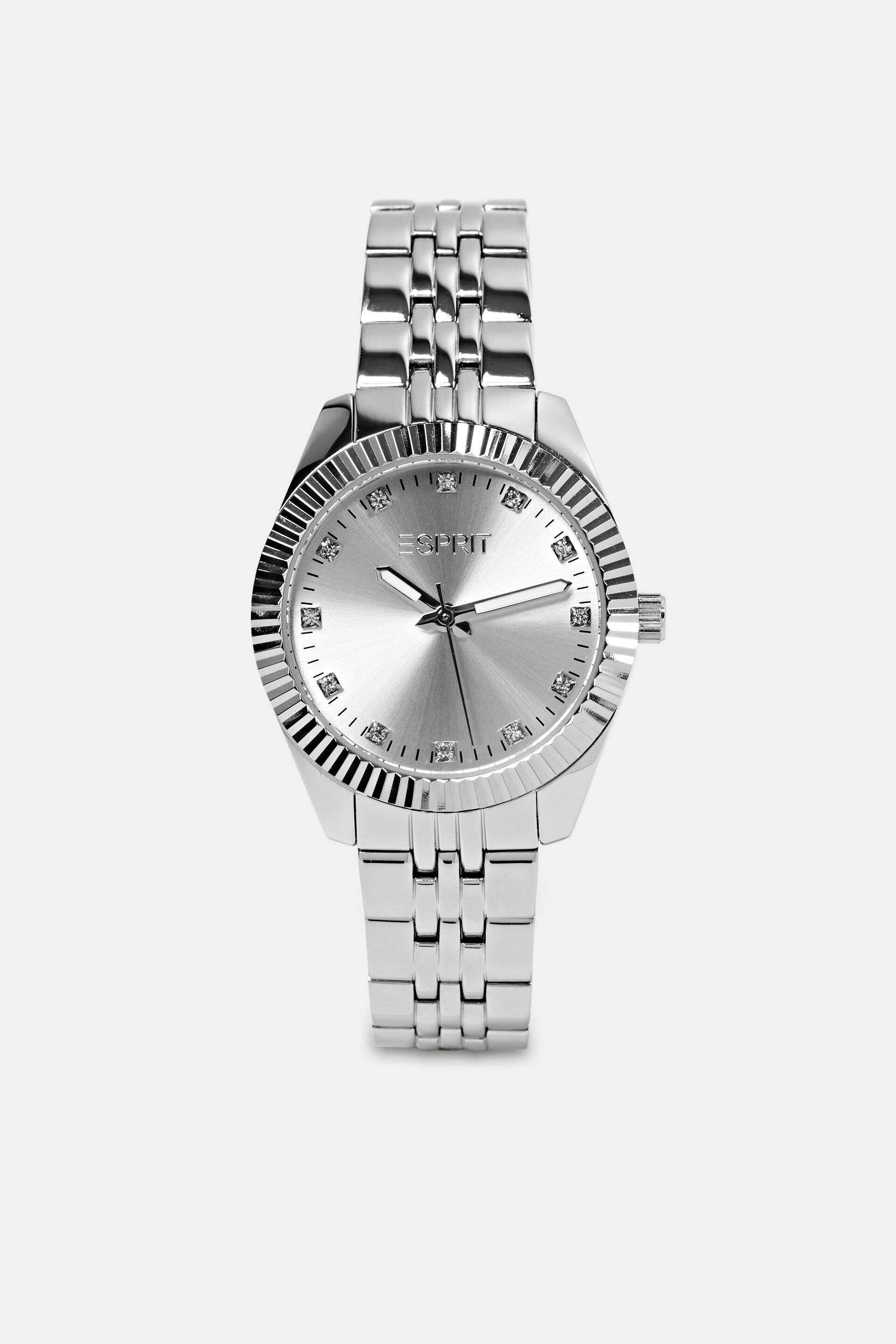 Montre en acier inoxydable sertie de zircone