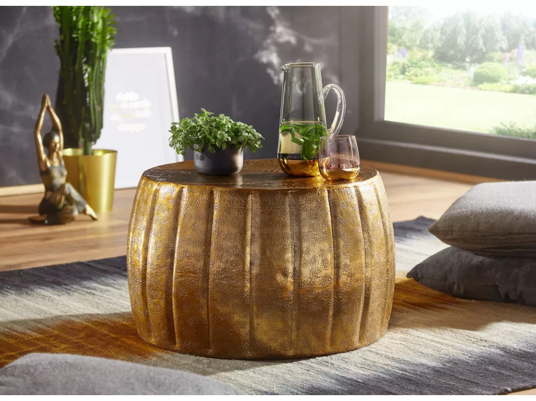 table basse JAMAL 60x36x60 cm aluminium table d'appoint or oriental rond | Table basse plate en métal | Table de salon design moderne | Table basse table basse
