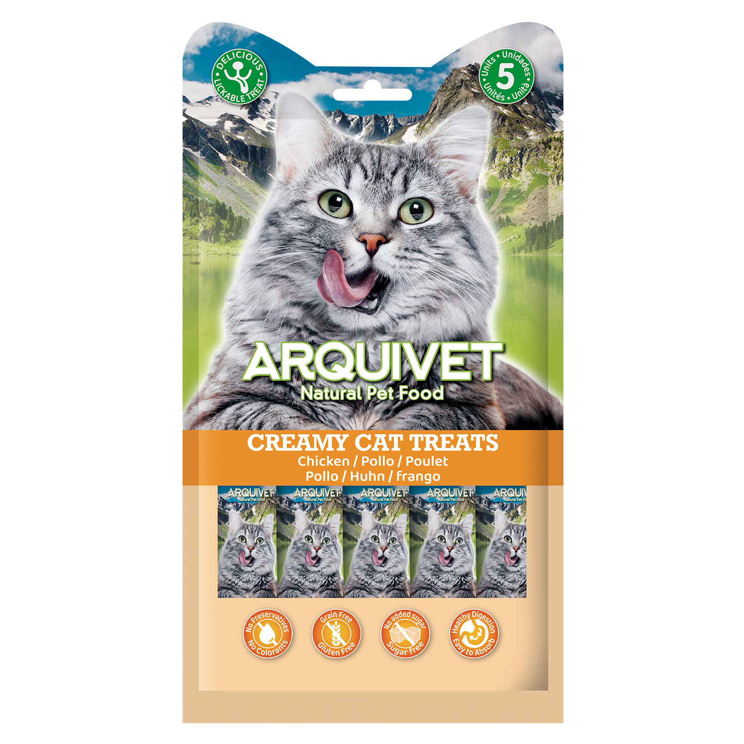 Petiscos cremosos para gatos - Sabor frango cremoso (5 sachês de 14g)