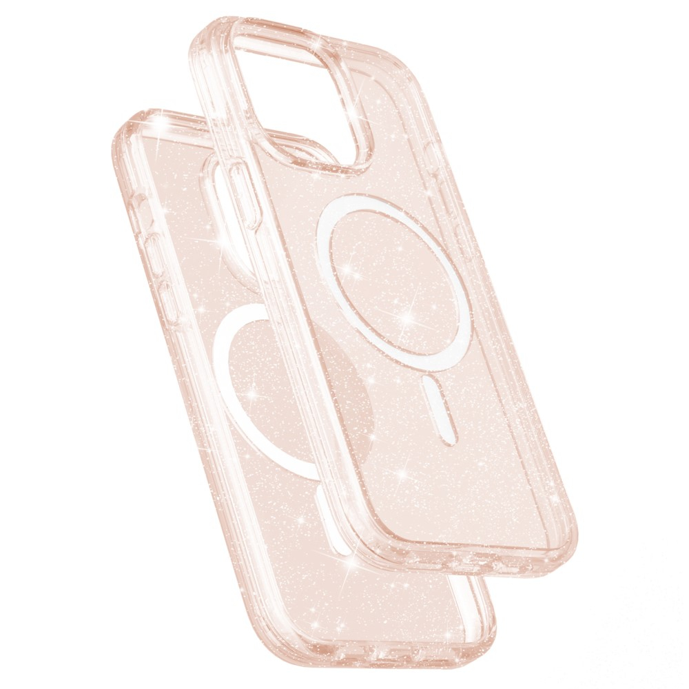 iPhone 15 Pro Max MagSafe Hybrid Hardcase Hülle mit TPU Bumper Glitzer Design - Roségold / Transparent
