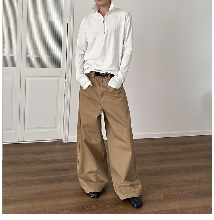 Nahagin - Low Rise Plain Washed Wide Leg Jeans
