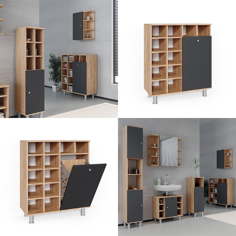 Vicco Wäscheschrank Fynn Badschrank mit Wäschekorb Badezimmerschrank Badmöbel