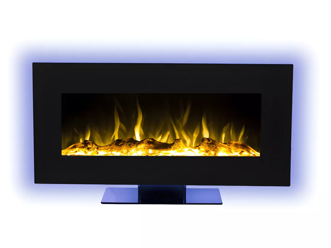 Cheminée électrique IRAZU - Murale ou à poser - LEDs & Bluetooth - L106,68 x P26 x H57,2 cm - Noire