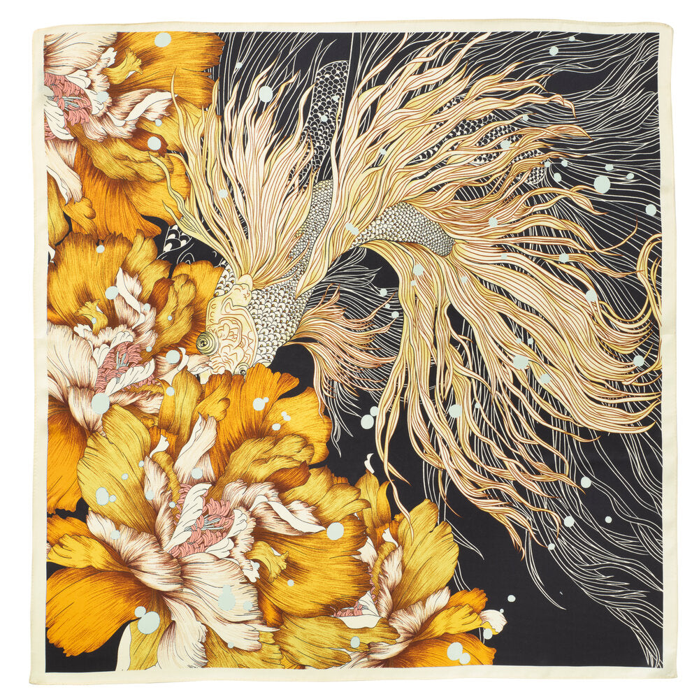Bahne Accessories  Silketørklæde, Gold flowers - 70x70 cm.