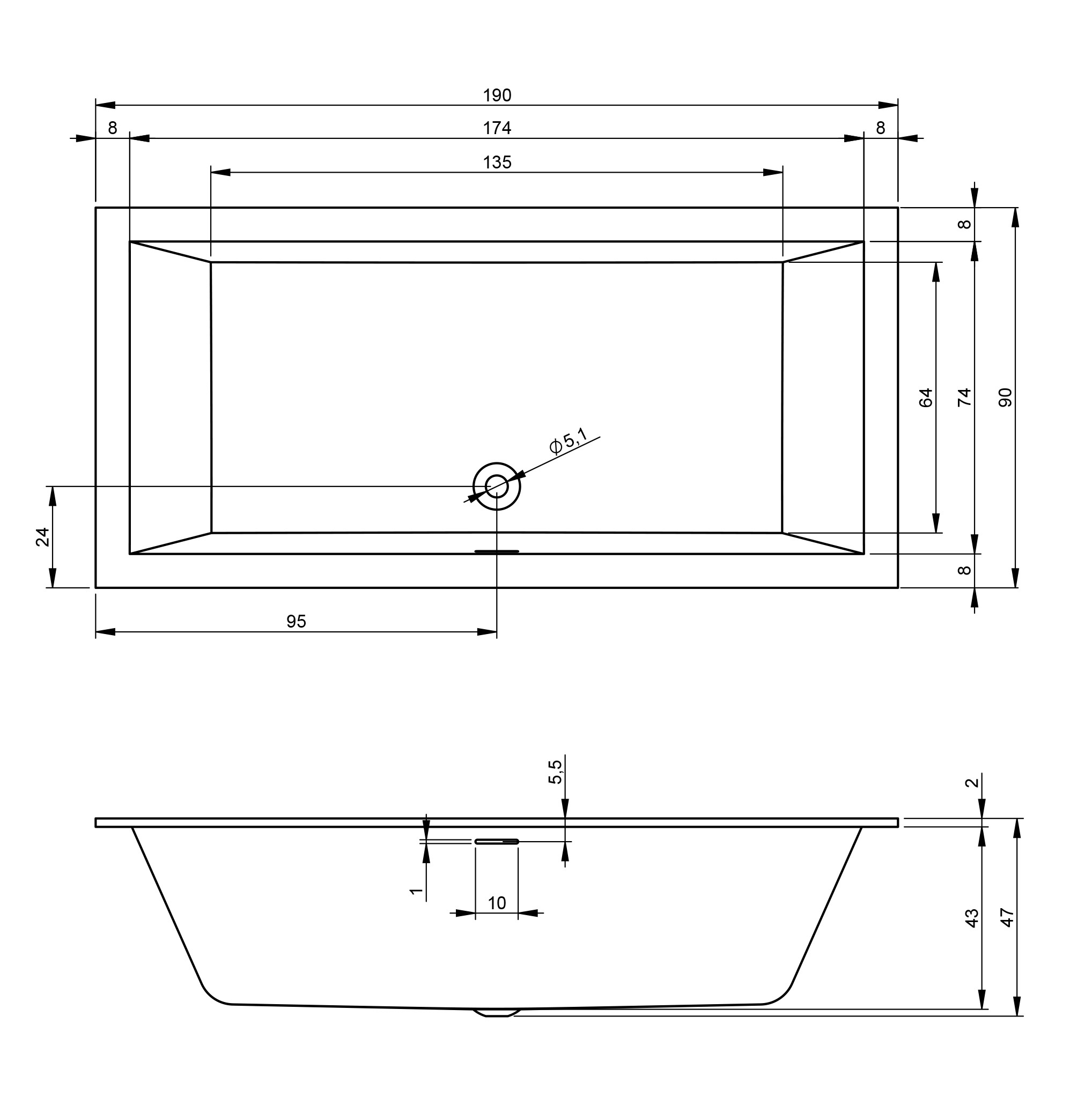Riho Rethink Cubic half vrijstaand bad 190x90cm rechts wit glans