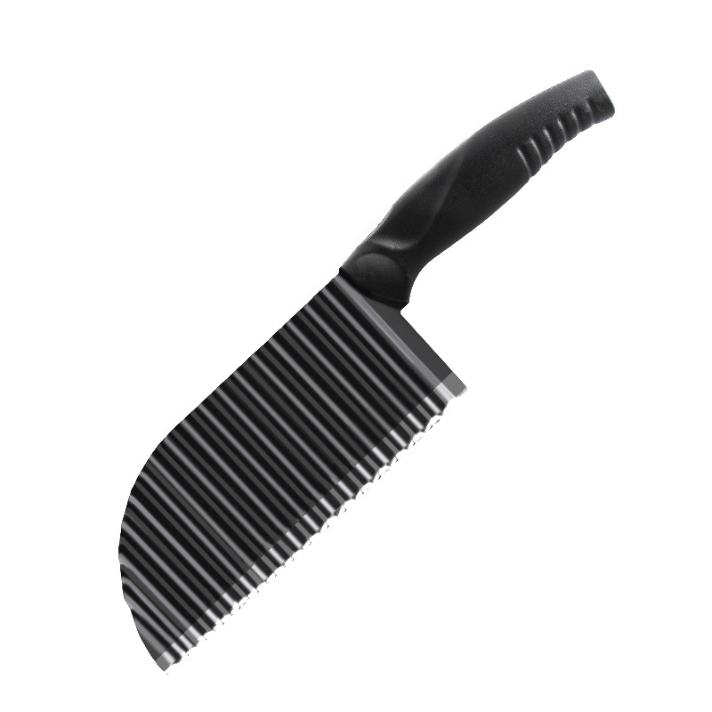 (29cm) Edelstahl Wellenschneider Mehrzweck Riffel Messer für Pommes / Obst / Gemüse  - Schwarz