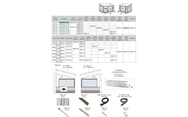 Fiamma Seitenwand links für Markise Caravanstore ZIP 280 - 550 - Fiamma Ersatzteilnummer 98660-043