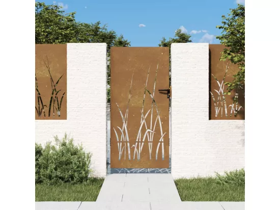 Portail de jardin 85x200 cm acier corten conception d'herbe