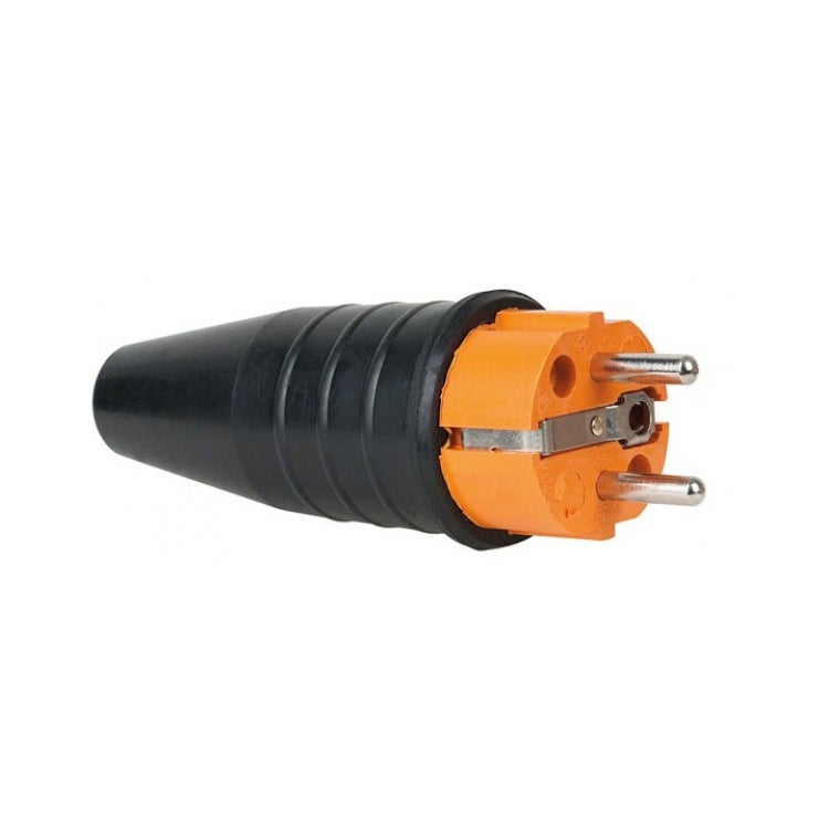 Showtec rubber schuko connector male 230V/240V oranje