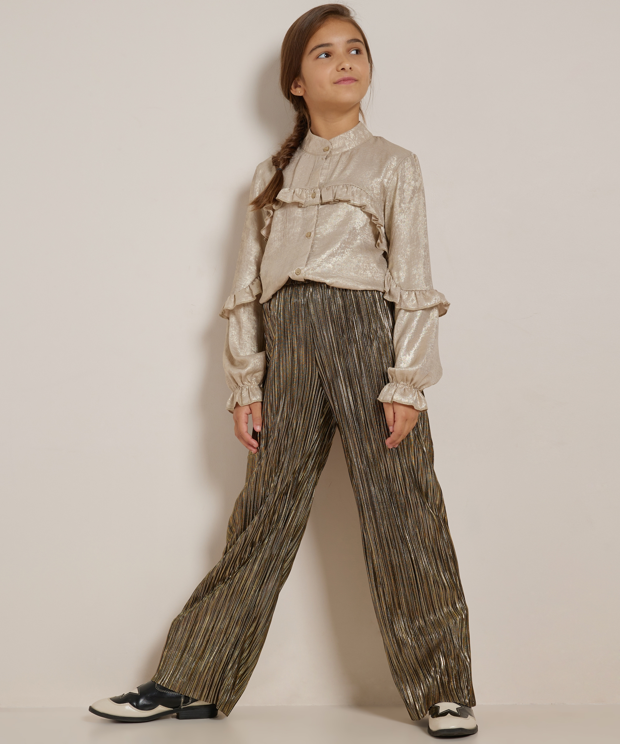wide fit broek glans plissé
