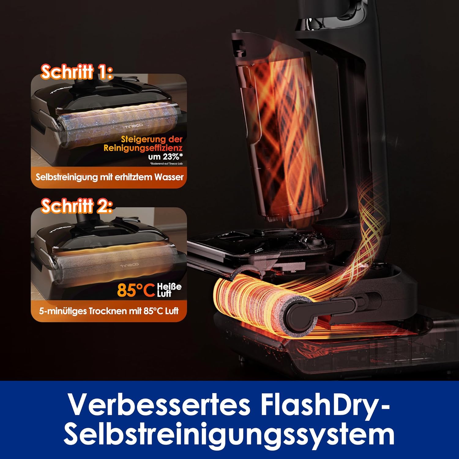 Tineco Floor ONE S7 Stretch Ultra Nass Trockensauger, 180° Lay-Flat Nasssauger, 85°C 5 Min Flashdry-Selbstreinige, 50 Min Laufzeit, DualBlock Anti-Tangle, Beide Kantenreinigen, Reinigen unter Möbeln