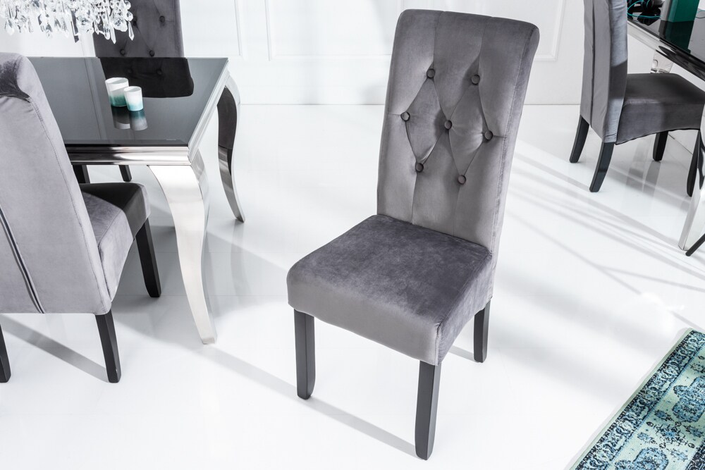 riess-ambiente Stuhl CASA - grau Samt mit Zierknöpfen Massivholzbeine Esszimmer modern