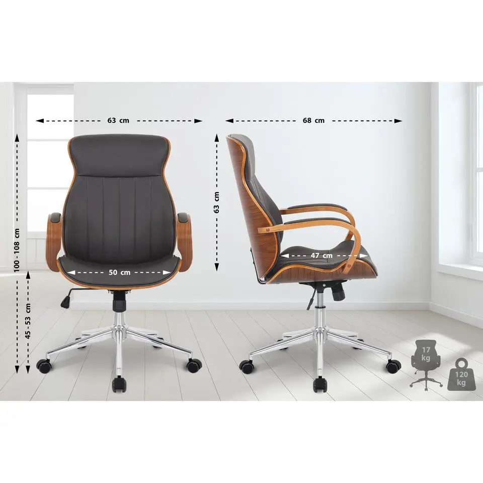 CLP Bureaustoel Melilla chroom Frame - Kunstleer - walnoot/bruin