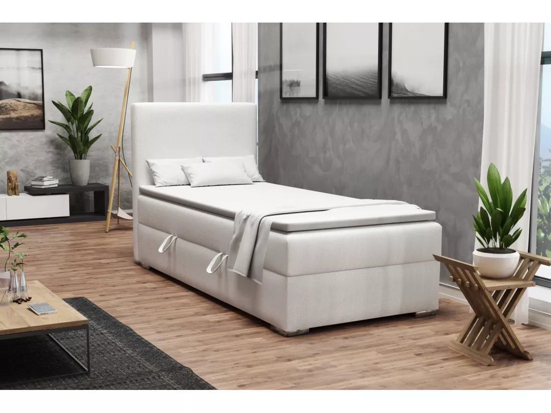 LIT SIMPLE avec topper Kiberg Mini côté gauche, 100x200 cm, Soft 17 (Blanc)