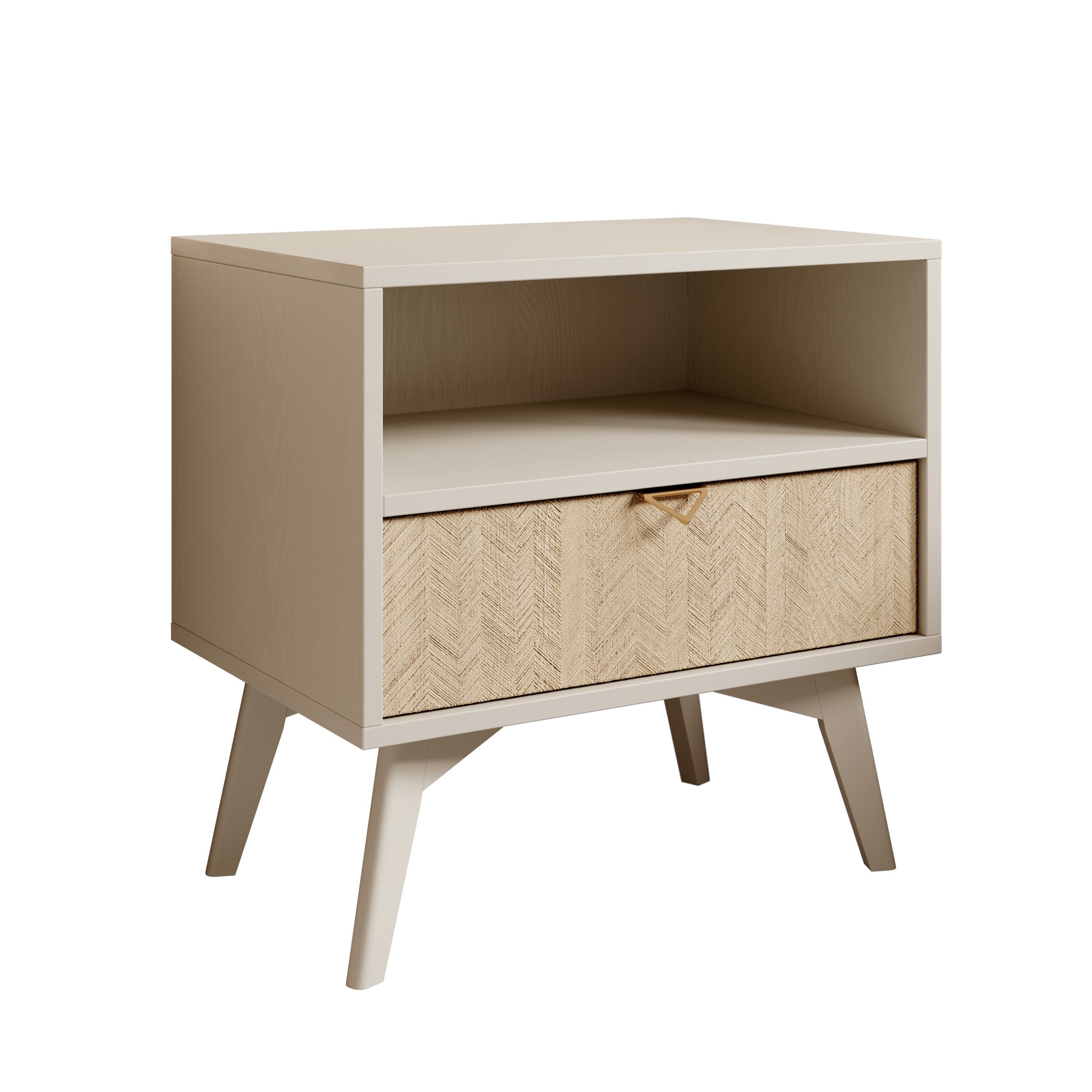 Meubella - Nachtkastje Essence - Beige - Licht eiken