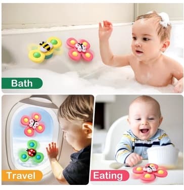 3 stk. Roterende Fidget Spinner med sugekopp for baby/barn - Spinneleke