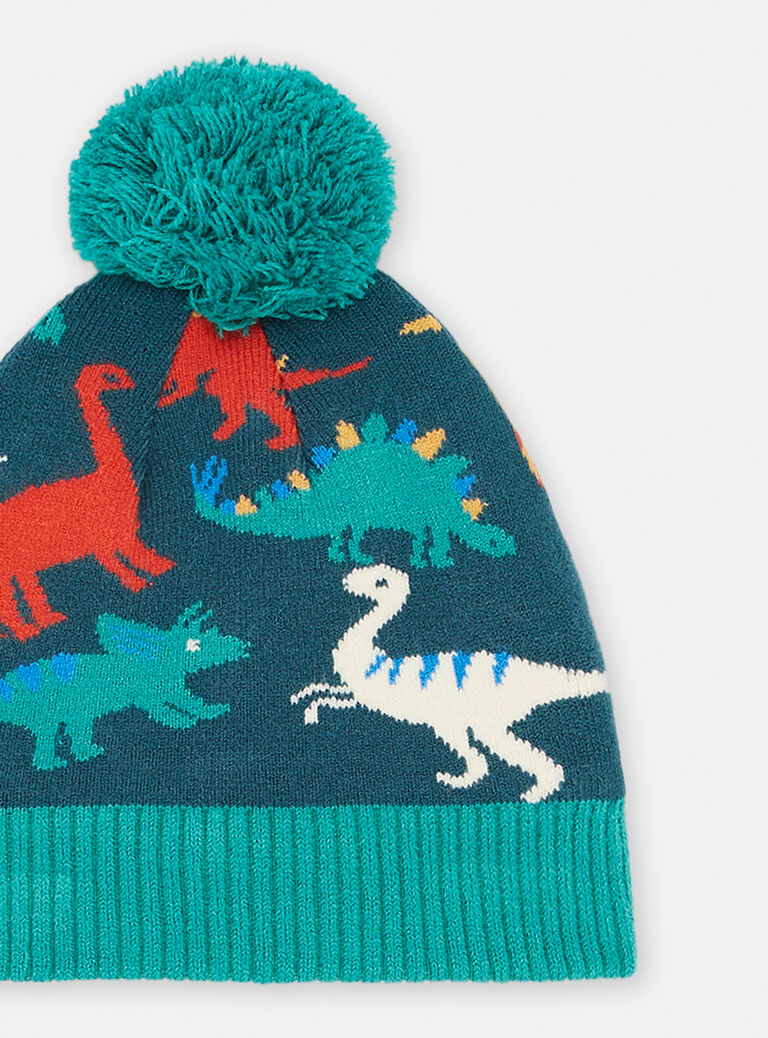 Bonnet bleu canard à imprimé dinosaures